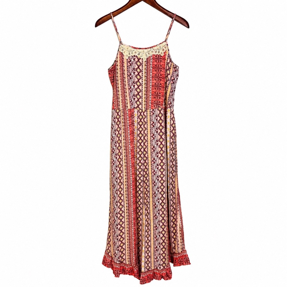 Art Class Girls XL 14/16 Boho Geometric Print Ruffle Hem Wide Leg Jumpsuit